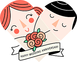 矢量甜美卡通结婚周年插画