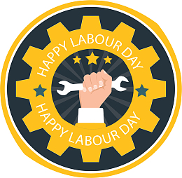 黄色齿轮劳动节标签