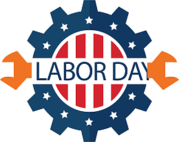 蓝色齿轮劳动节标签