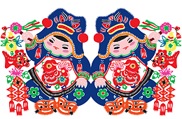 矢量年画娃娃剪纸素材