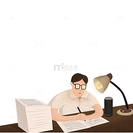 教师节手绘卡通老师伏案批作业