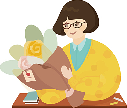 卡通老师收到花束教师节插图矢量