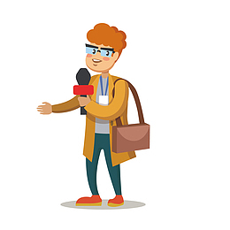 矢量手绘卡通电视采访记者