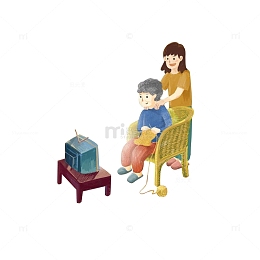 卡通给看电视的妈妈按摩的女儿素
