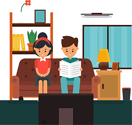 在家一起看电视的夫妻