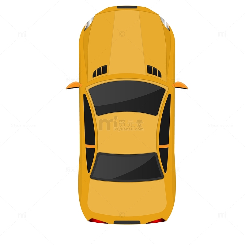 卡通俯视图黄色轿车设计