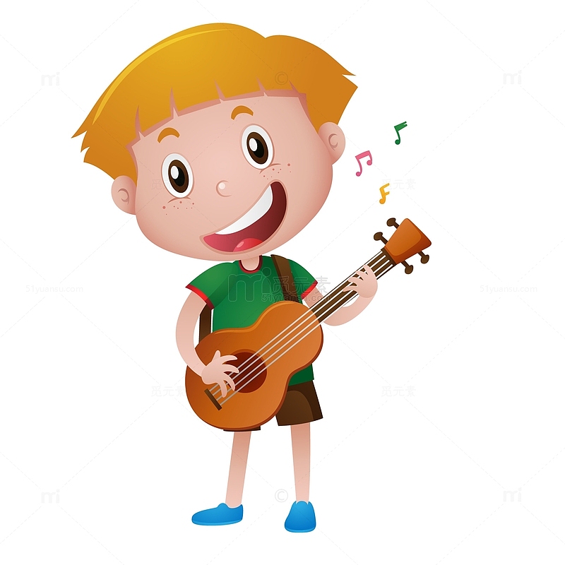 卡通弹吉他唱歌的男孩