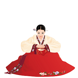 弯腰跪拜的韩国美女