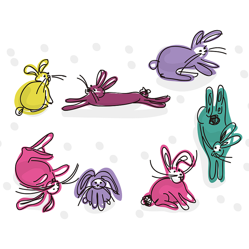矢量图各种兔子的涂鸦