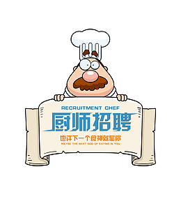 卡通创意厨师招聘标签