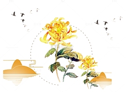 彩绘装饰重阳菊花元素
