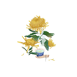 卡通菊花下手拿杯子的手素材