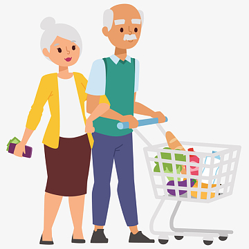 老年夫妇商场购物插画