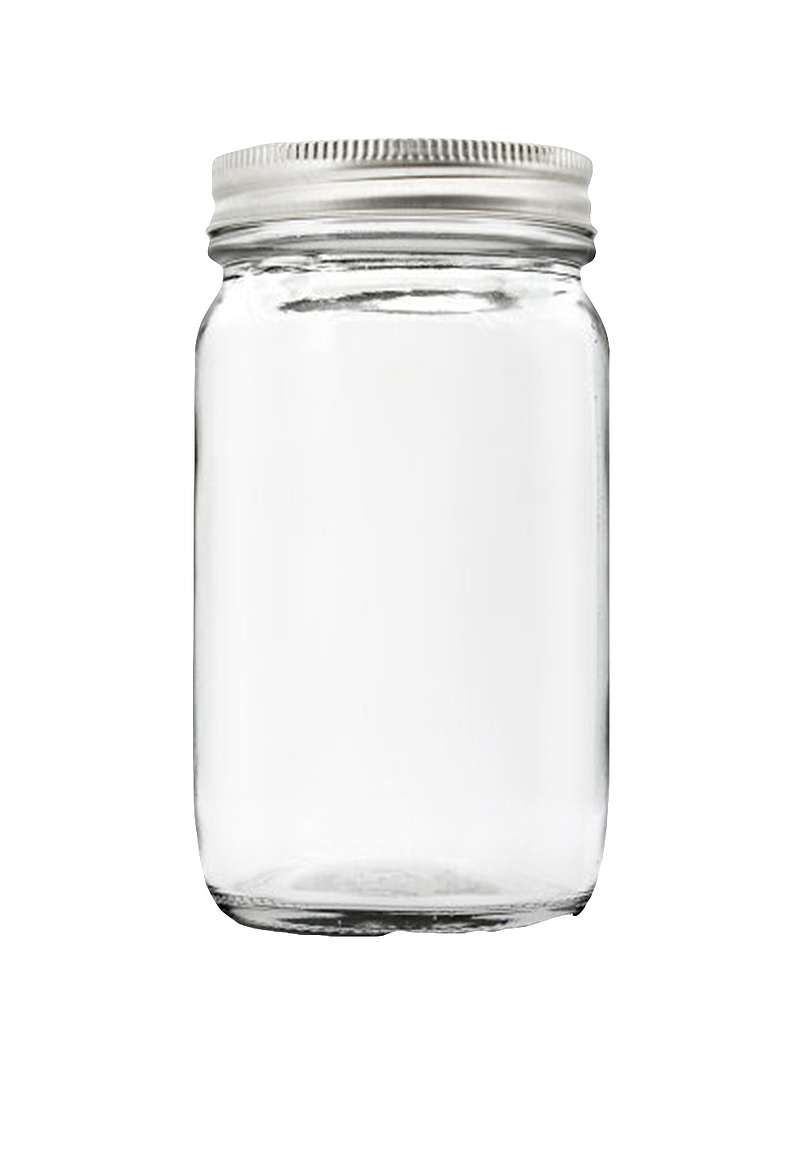 透明玻璃银色盖子的广口瓶实物