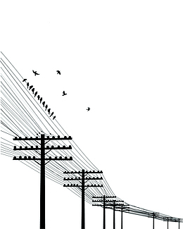 手绘黑色电线杆剪影