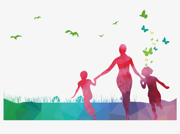 亲子游剪影矢量图下载