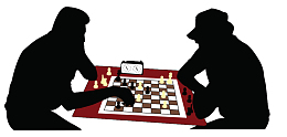 手绘下棋剪影