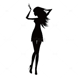长发飘飘的跳舞女孩剪影