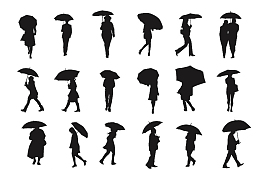 打伞的各自人物剪影