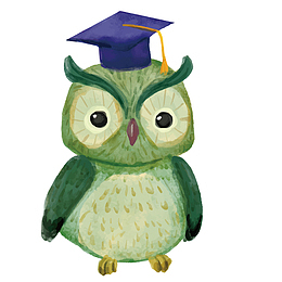 卡通水彩戴帽子的猫头鹰