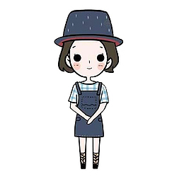 卡通戴帽子的小女孩简笔画图案