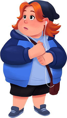 卡通版戴耳机的胖女生