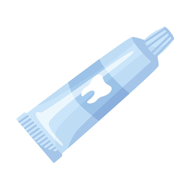 蓝色反光带牙齿图案的牙膏管卡通