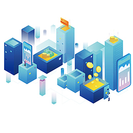 蓝色建筑金币创意场景