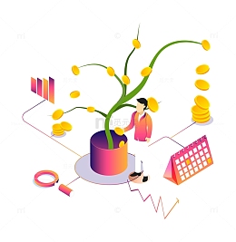 2.5D渐变立体金融插画