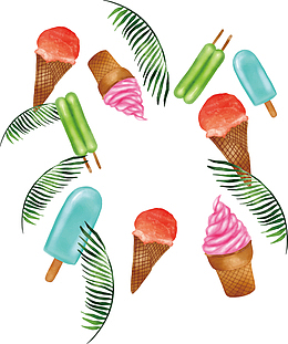 矢量水彩夏日植物冰激凌冷饮
