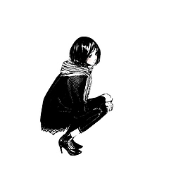 女孩蜷缩蹲下