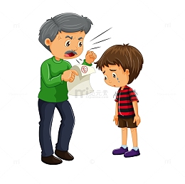 手绘卡通爸爸拿着试卷训儿子