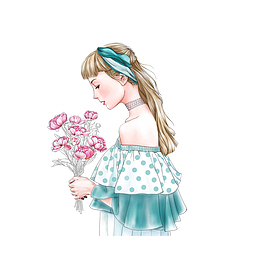 捧着花的少女