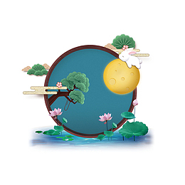 卡通手绘中秋月兔