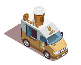 手绘卡通立体2.5D咖啡快餐车