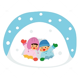 冬天两个可爱小朋友在看雪矢量免
