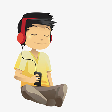 卡通手绘戴耳机的男孩