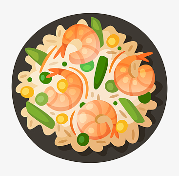 卡通手绘一碗虾仁面