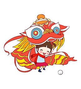 手绘卡通中国风传统舞狮子
