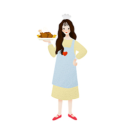 手绘卡通手托火鸡腿美女厨师