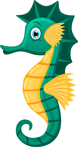 手绘卡通绿色可爱海马