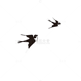 一对黑白色小燕子卡通插图