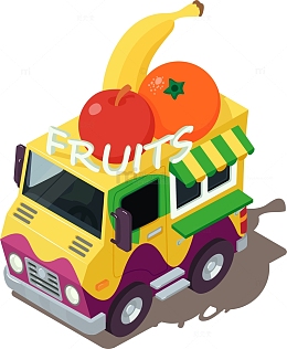 手绘卡通2.5D水果快餐车