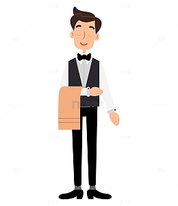 手绘卡通职业人物男传菜生服务员