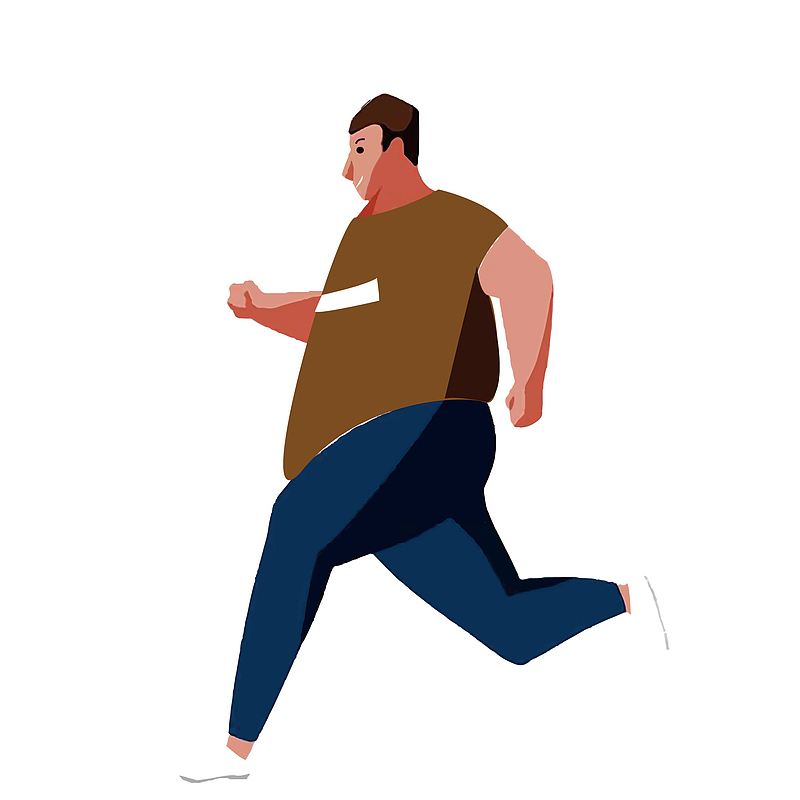 手绘卡通跑步减肥的男人