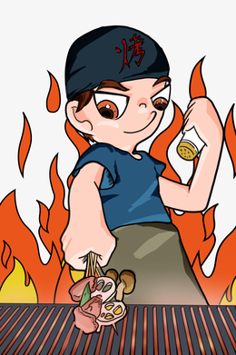 卡通手绘烧烤烤串