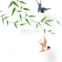彩色清新装饰柳叶燕子设计图