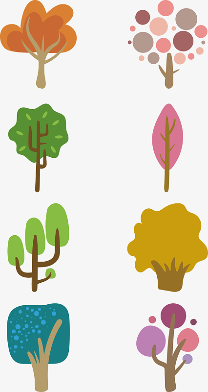 矢量水彩景观彩色大树矢量素材