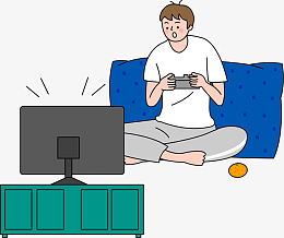 手绘打游戏男生生活场景人物插画