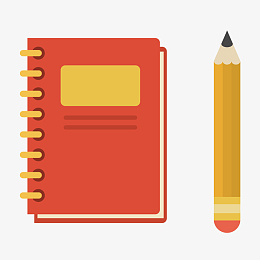 手绘红色记事本与铅笔